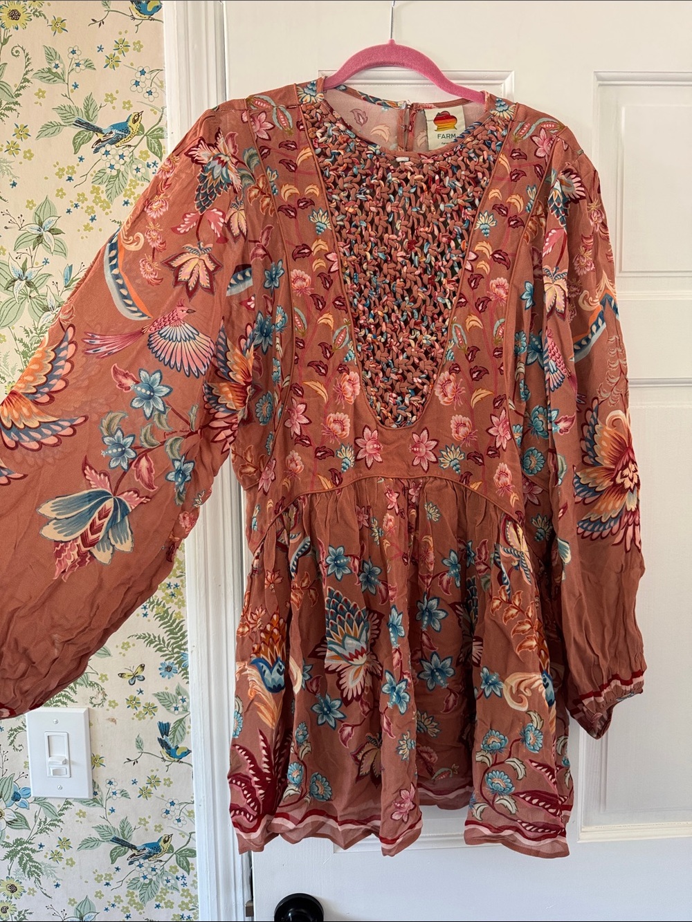 NWT Mocha Boho Enhance Lace Long Sleeve Mini Dress Medium **see description